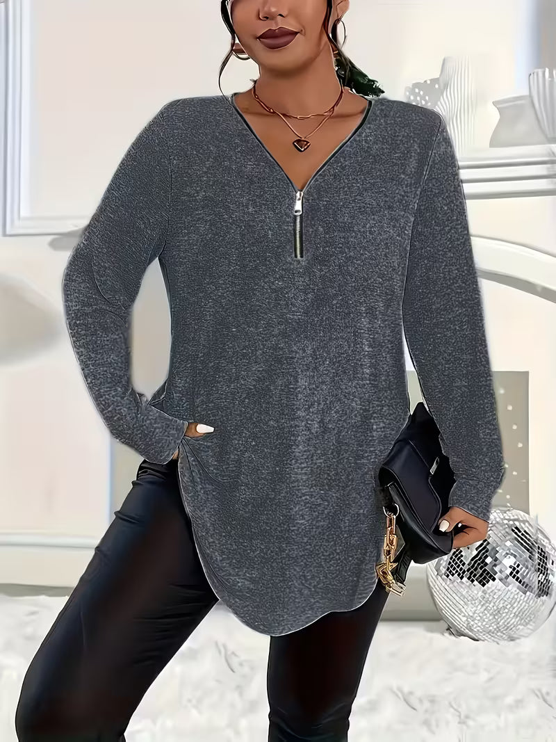 Liorah - Elegant Long Sleeve Zip-Up Shirt