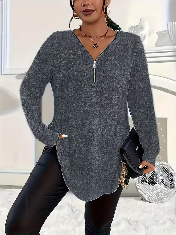 Liorah - Elegant Long Sleeve Zip-Up Shirt