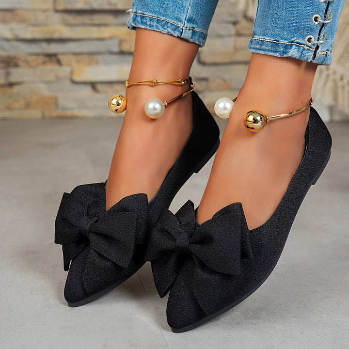 Jonita - Pointed Bow Flats With Pearl Back Strap