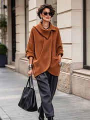 Clarena - Oversized Jacket With Asymmetric Collar and Pockets