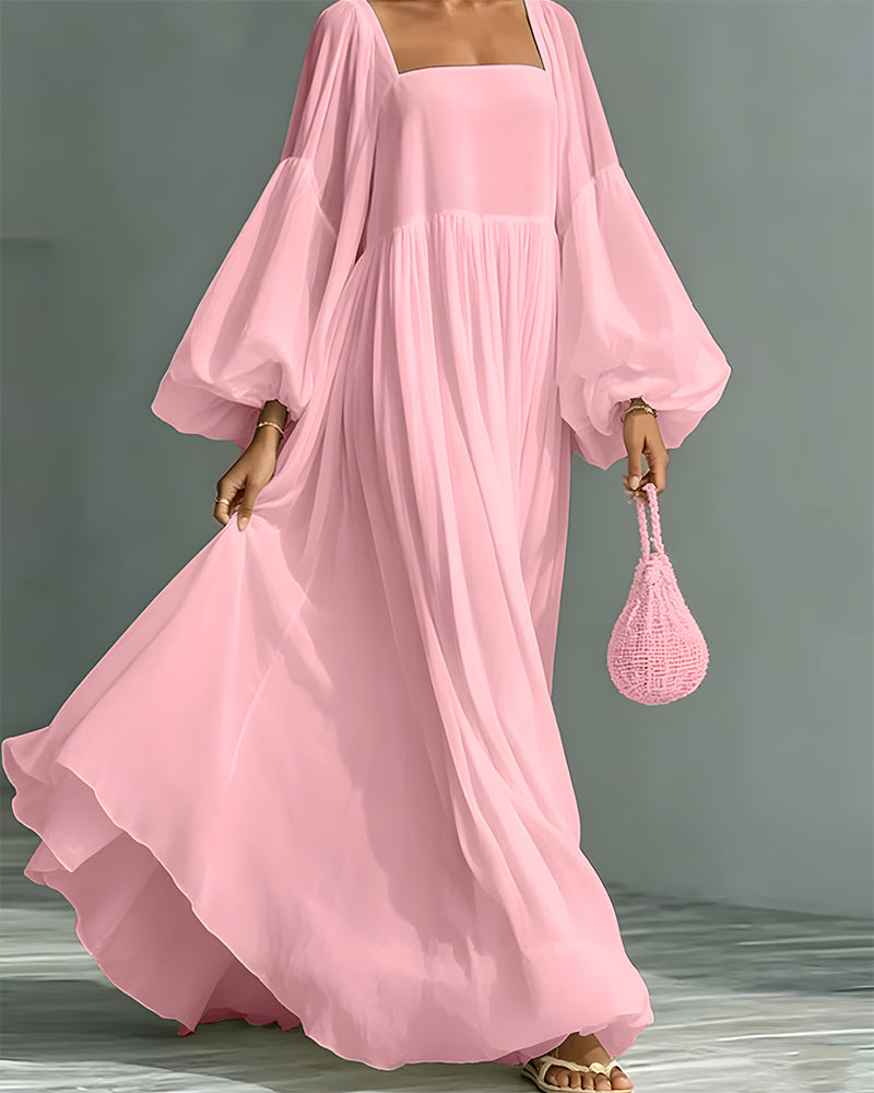 Nunila - Square Neckline Fairy Maxi Dress