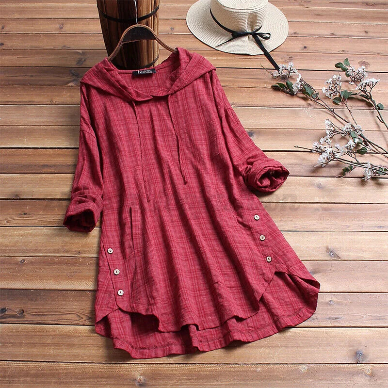 Hillary - Loose Cotton Sweatshirt with Button