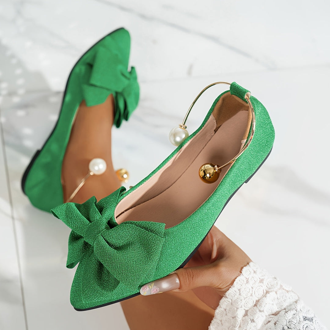 Jonita - Pointed Bow Flats With Pearl Back Strap