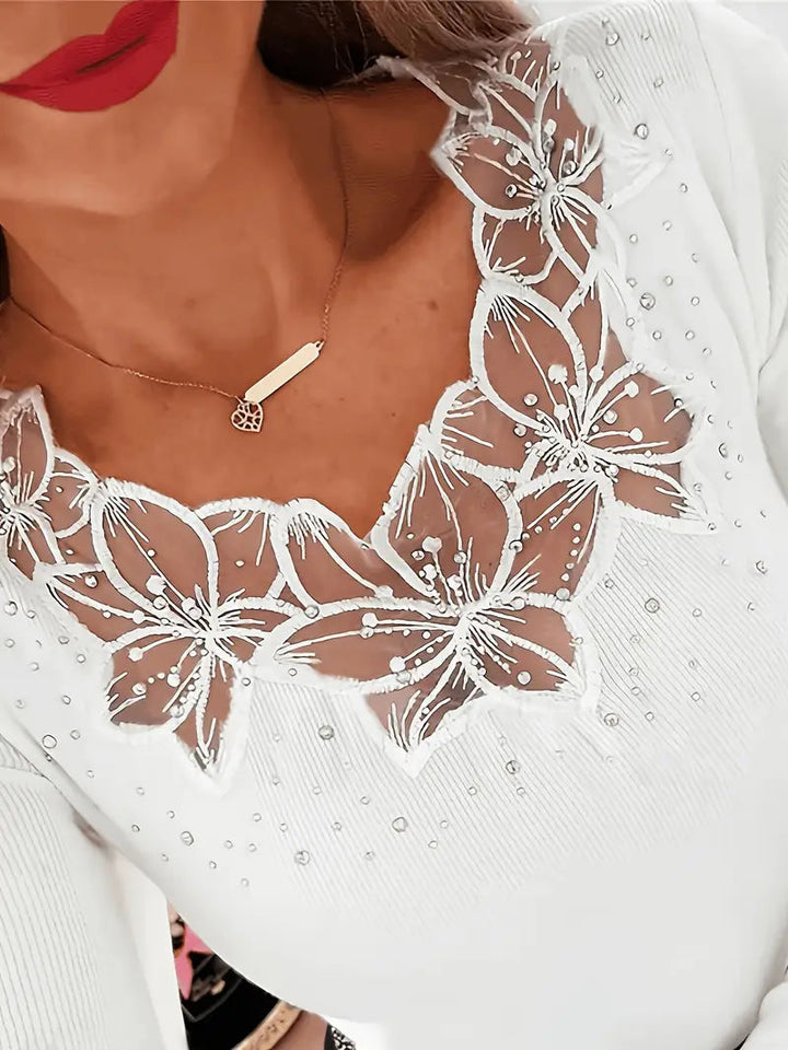 Nizara - Elegant V-Neck Blouse with Lace