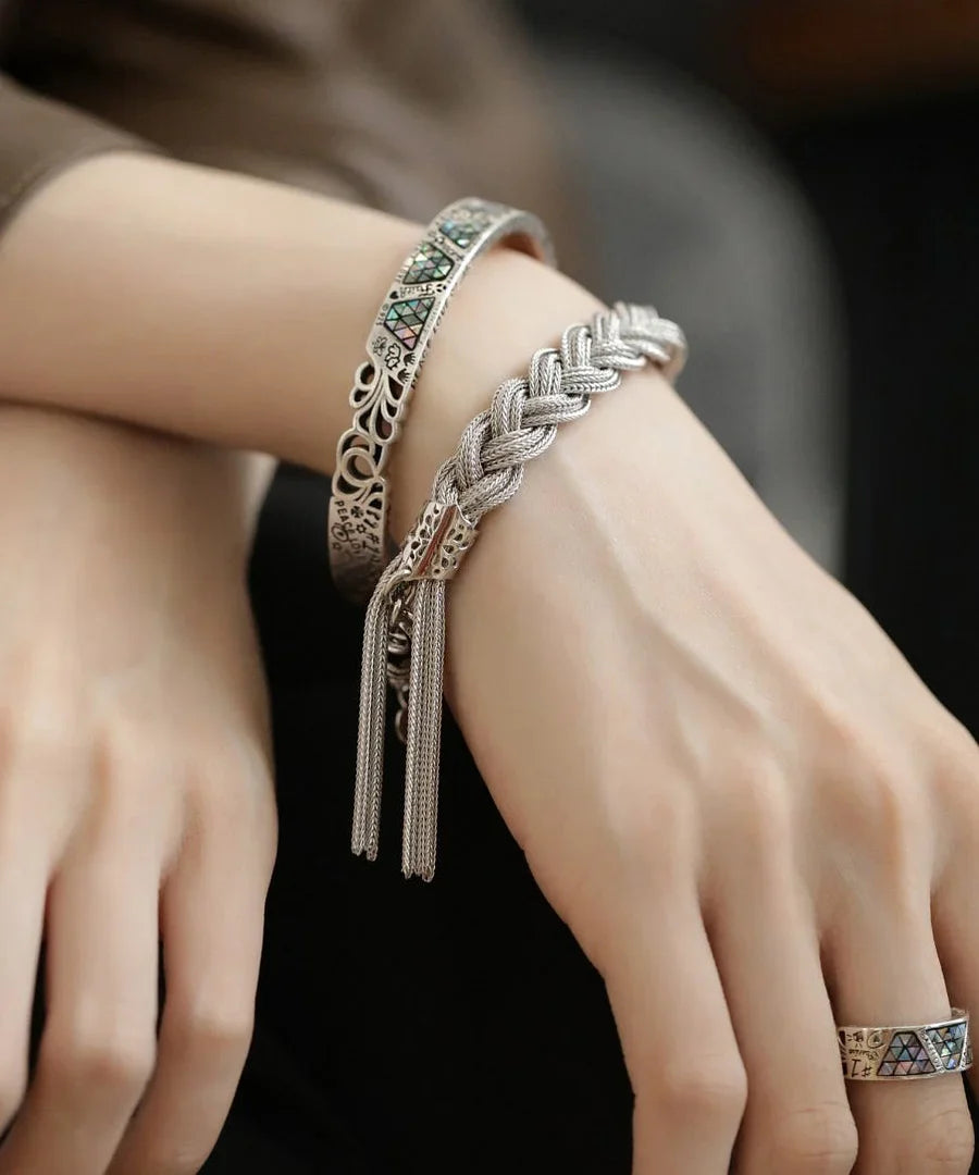 Mazie - Silk Silver Woven Charm Bracelet with Tassel