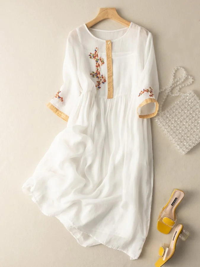 Ruth - Cotton And Linen Embroidered Dress