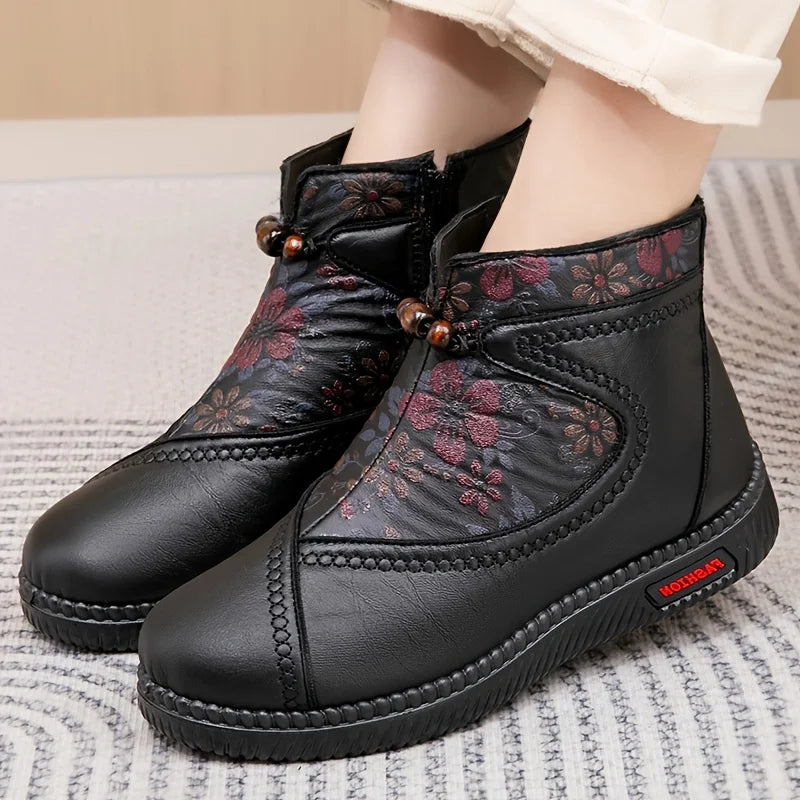 Robbie - Vintage Floral Leather Ankle Boots