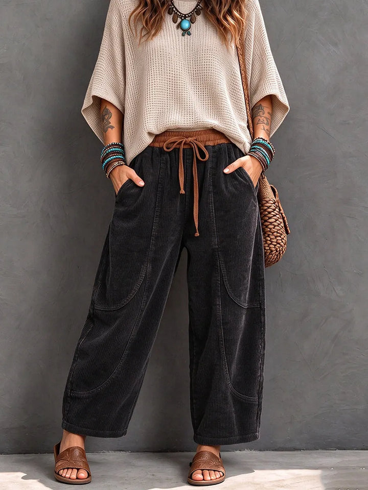 Neriisa - Casual Corduroy Pants With Elastic Waist
