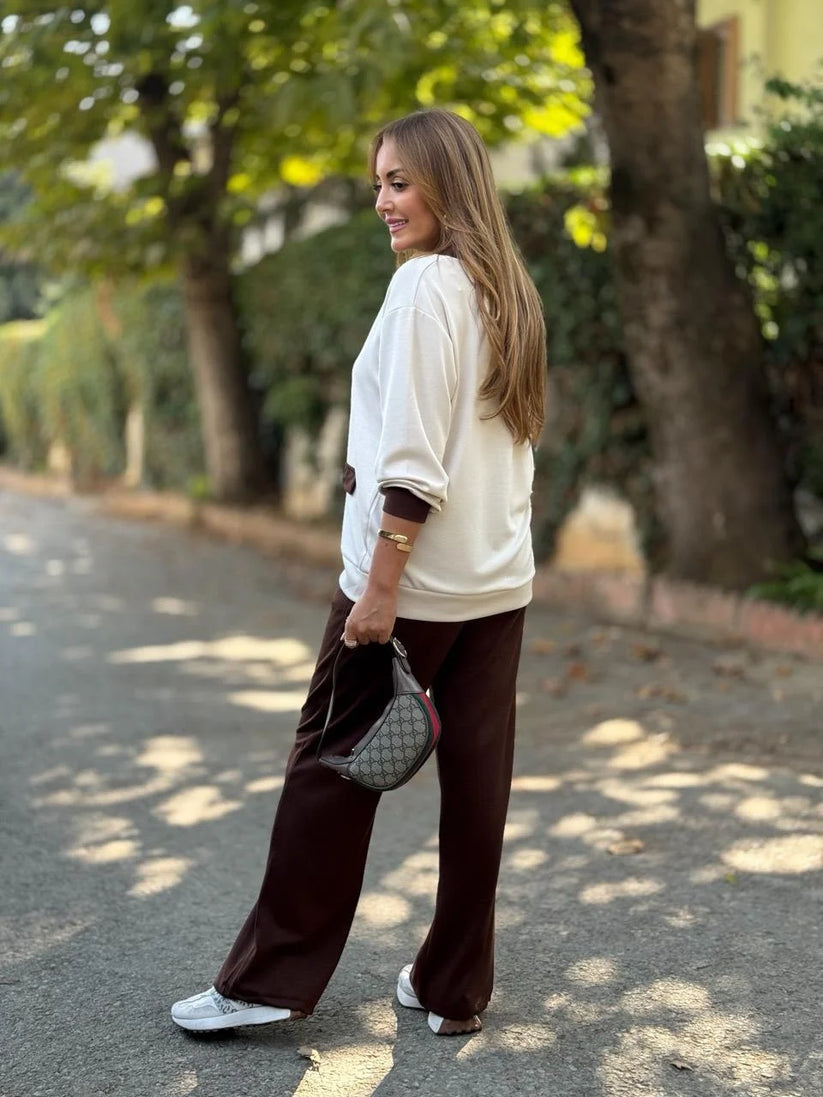 Phaedra - Ribbed Cardigan And Wide Legs Trouser