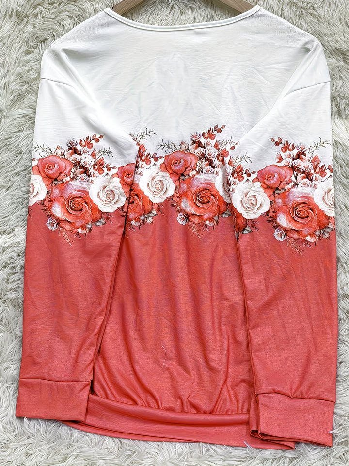 Shlomina - Rose Print Half Zip Sweatshirt