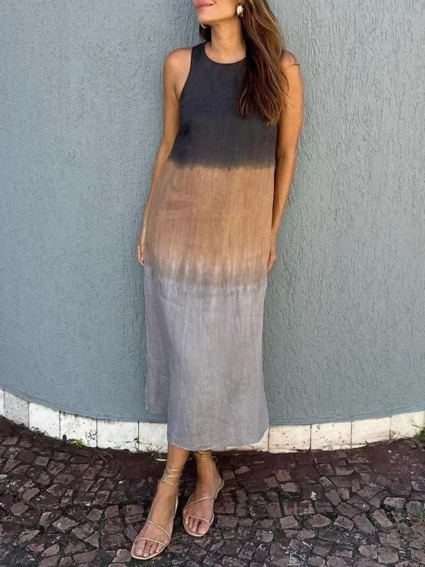 Melisa - Round Neck Cotton And Linen Dress