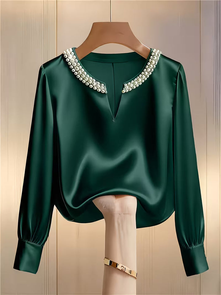 Avinaya - Elegant Long Sleeve Shirt With Round Neck Pearl