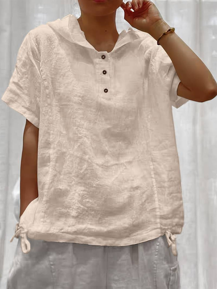 Dounia - Loose Short-Sleeved Hooded With Button