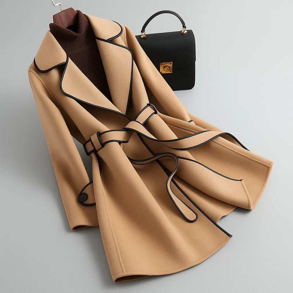 Aitana - Lapel Collar Trench Coat With Belt Tie
