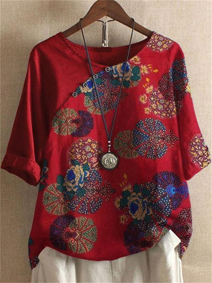 Hetty - Short Sleeve Button Down Floral T Shirt
