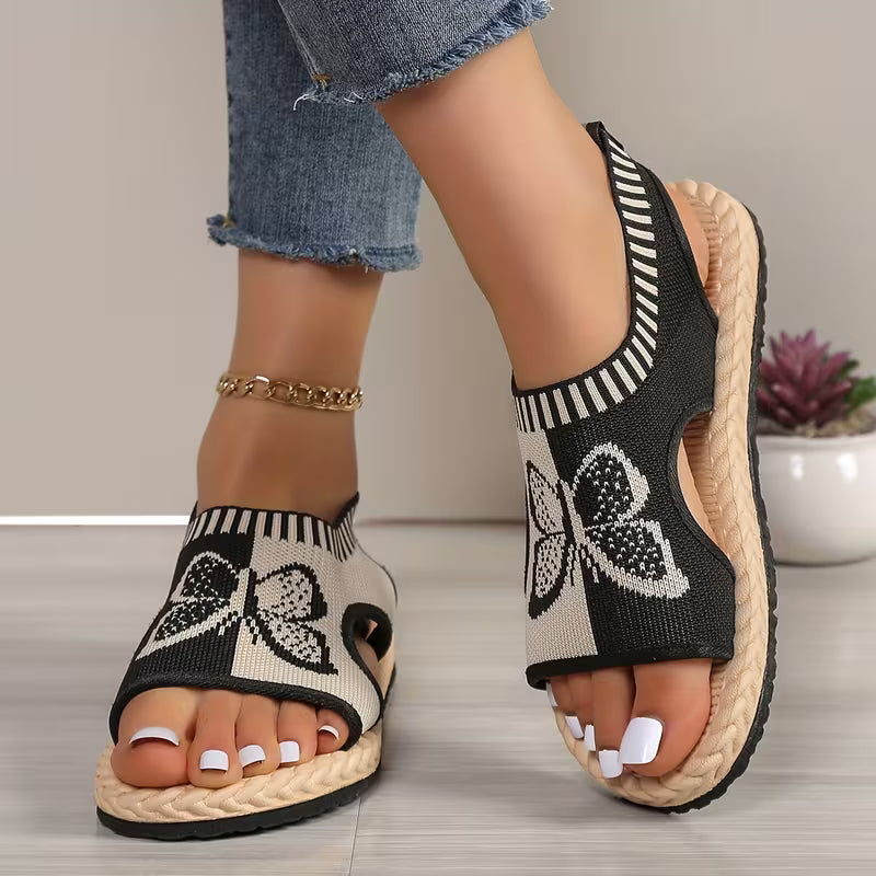 khulood - Comfortable Butterfly Pattern Flat Sandals