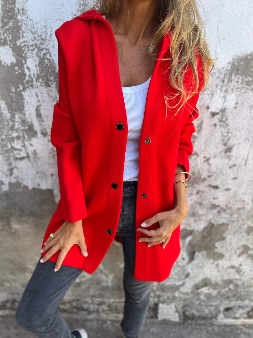 Isolde - Button-Front Cardigan with Hood