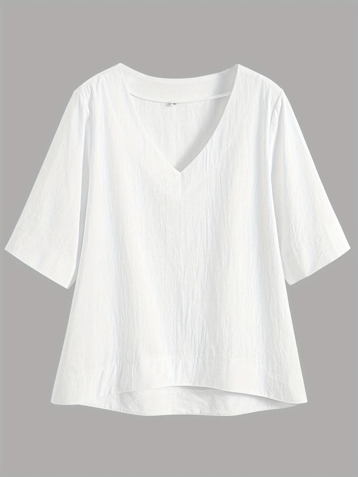 Mattea - Casual Loose Fitting Top With V Neck