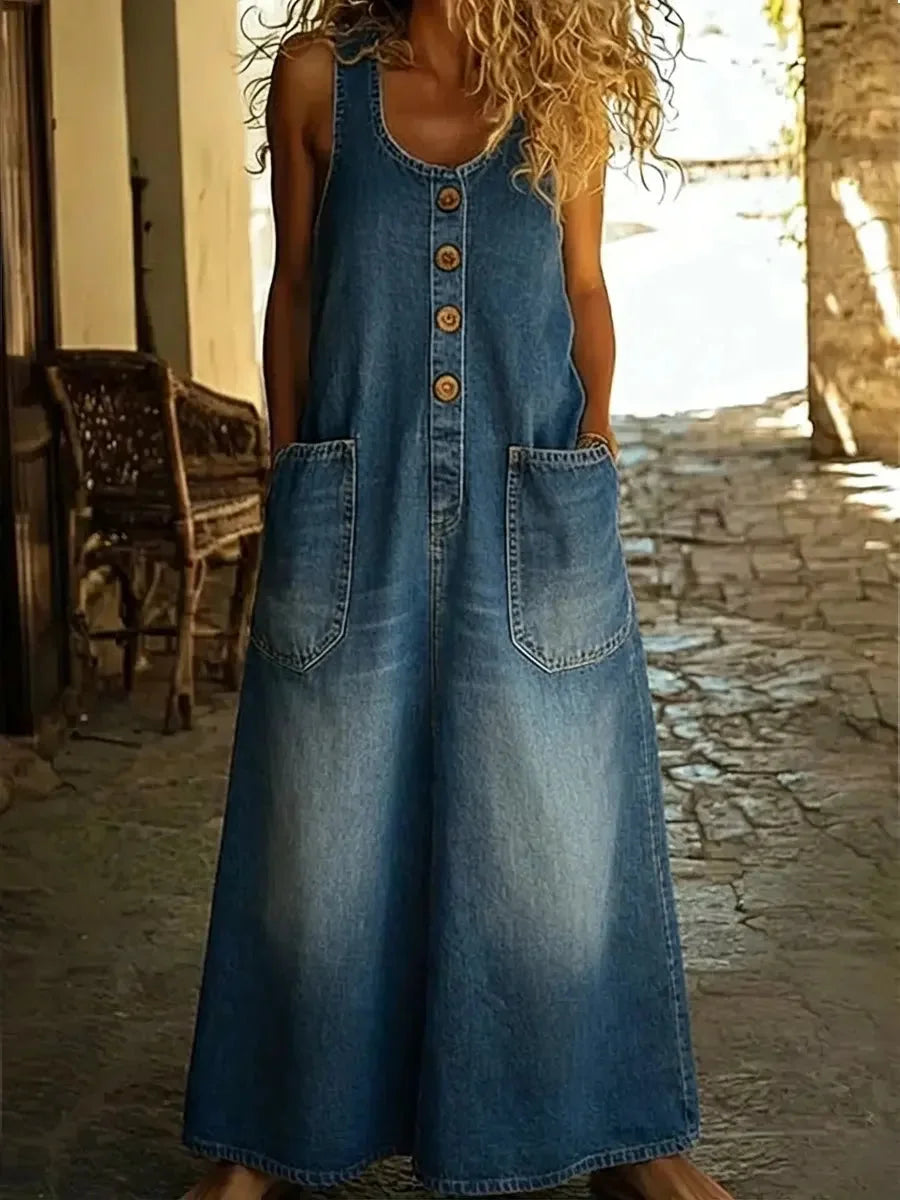 Yveta - Casual Denim Cotton Sleeveless Dress