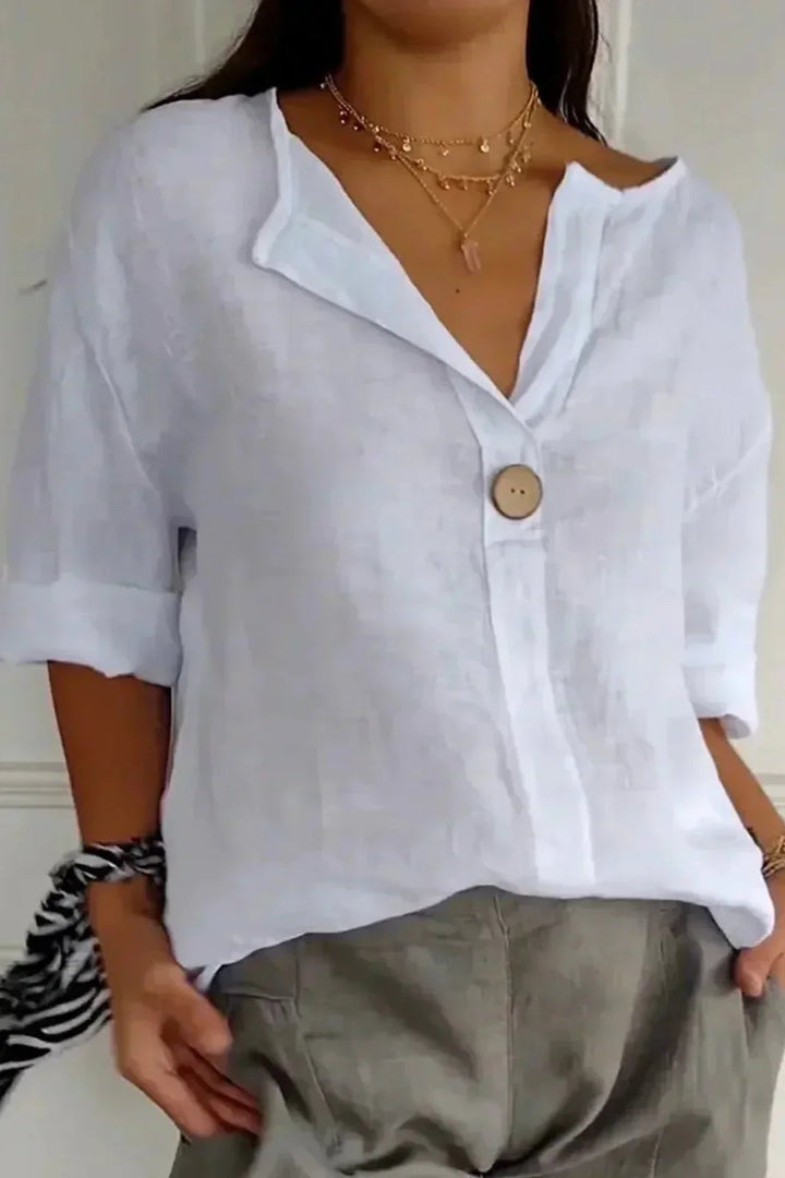 Chalina - Linen Blouse with V-Neck