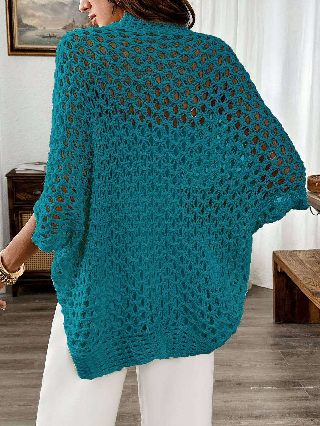 Etleva - Elegant Hollow Cardigan With Batwing Sleeves