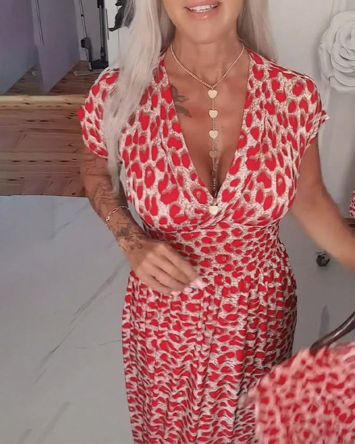Erendira - Elegant V-neck Leopard Print Dress
