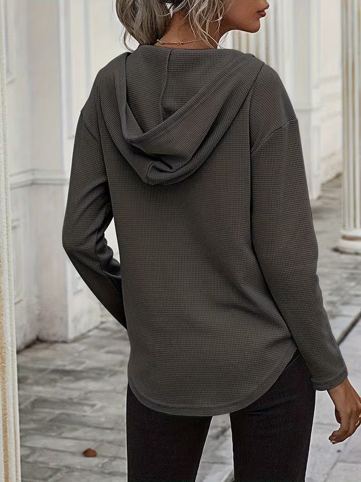 Heydi - Long Sleeve Curved Hem Hooded Sweatshirt