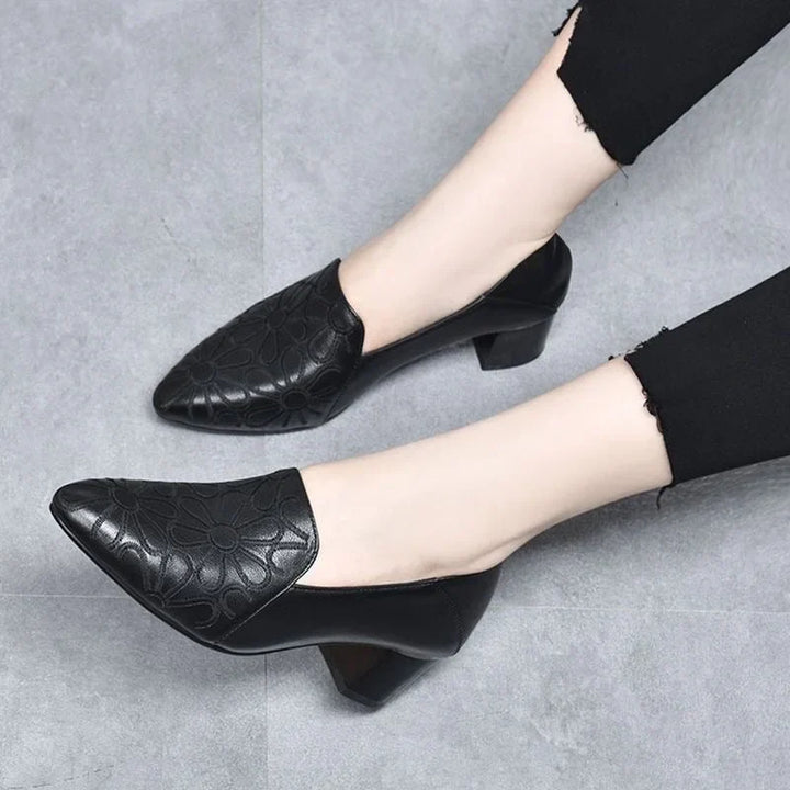 Tessana - Leather Embroidered Block Heel Pumps
