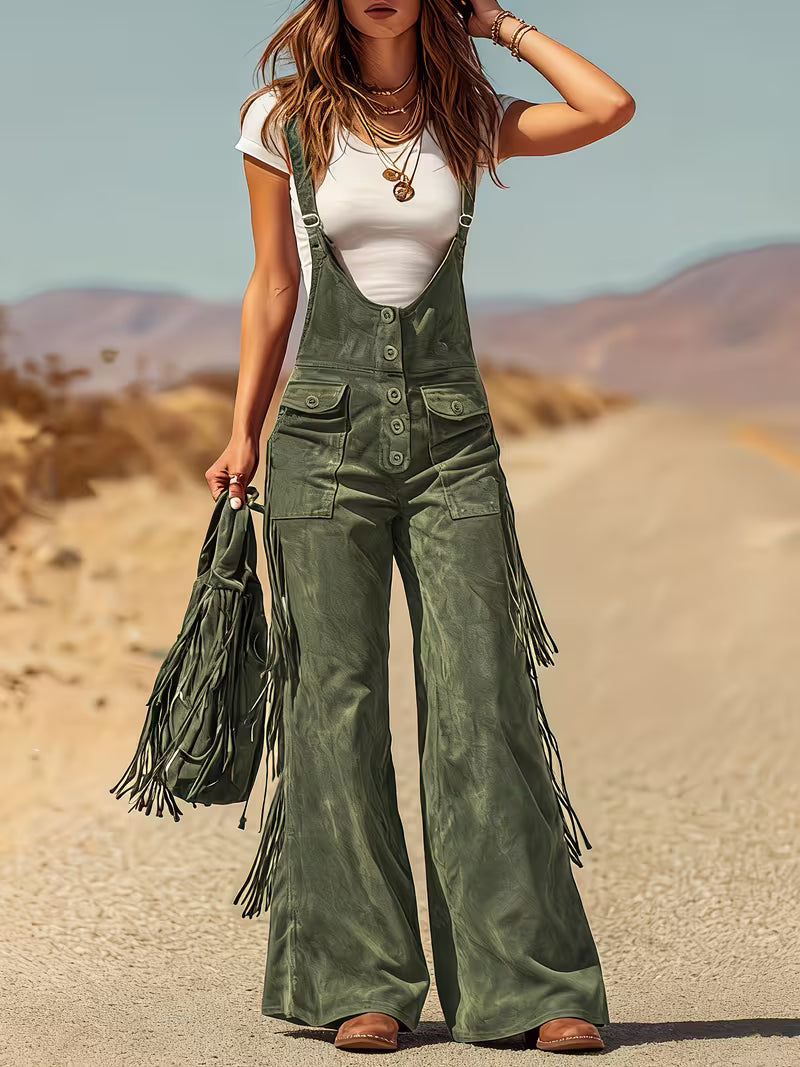 Ketiya - Wide Leg Cargo Pants With Fringe Trim