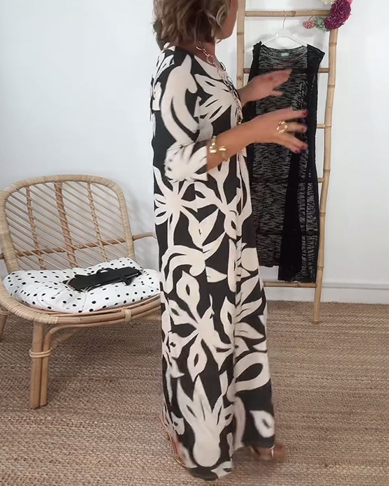 Halina - Round Neck And Long Sleeves With Print Dress