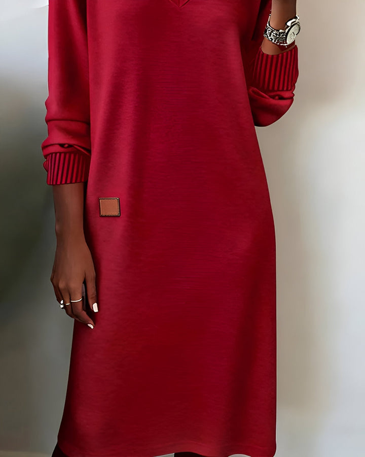 Kymari - Casual Knit Long Dress with V-Neck