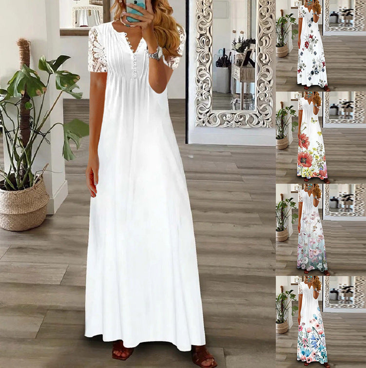 Gerda - Short Sleeve Dress With Lace Print