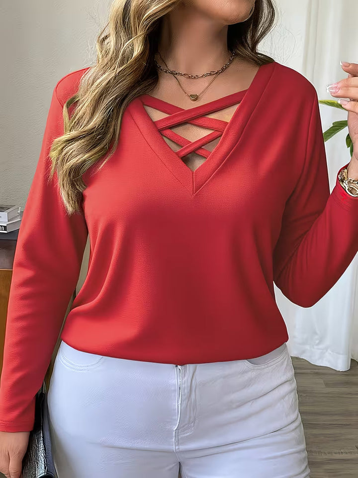 Oihana - Crisscross V-Neck Long Sleeve Top