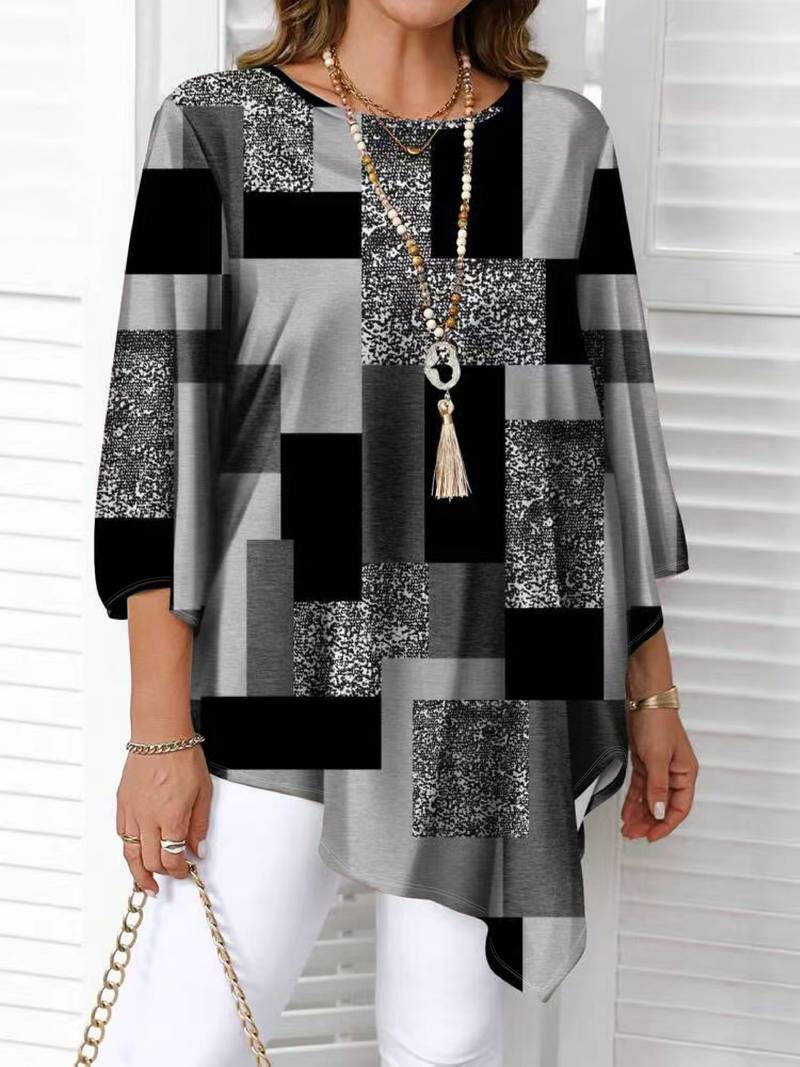Nurit - Checkered Oversized Printed Blouse With Short Sleeve