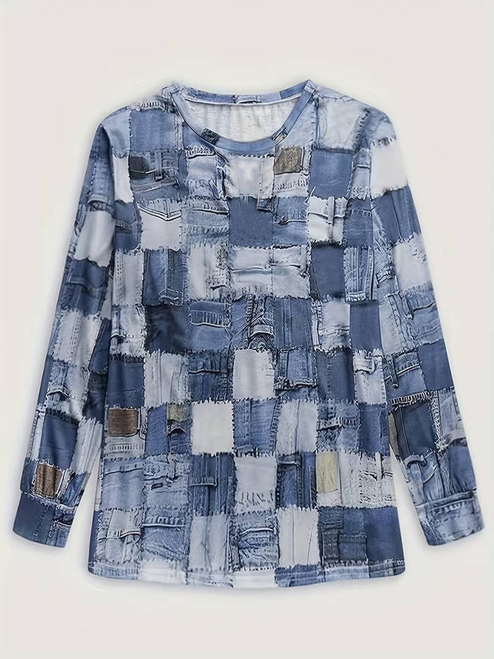 Talya - Casual Long Sleeve Top With Checkered Print