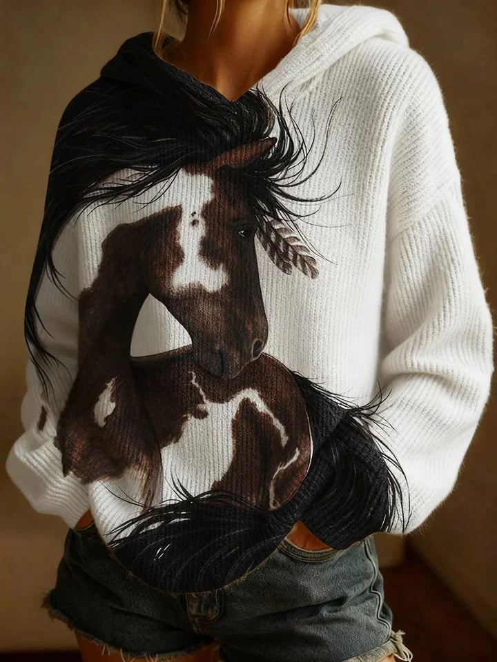 Nariella - Casual Top with a Retro Horse Print
