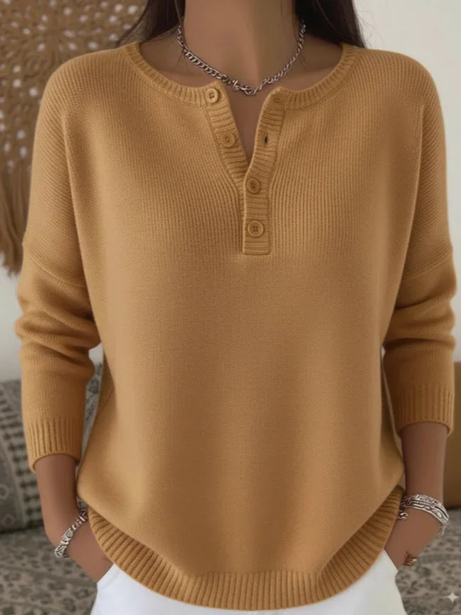 Nenneke - Elegant Long Sleeve Sweater With Button