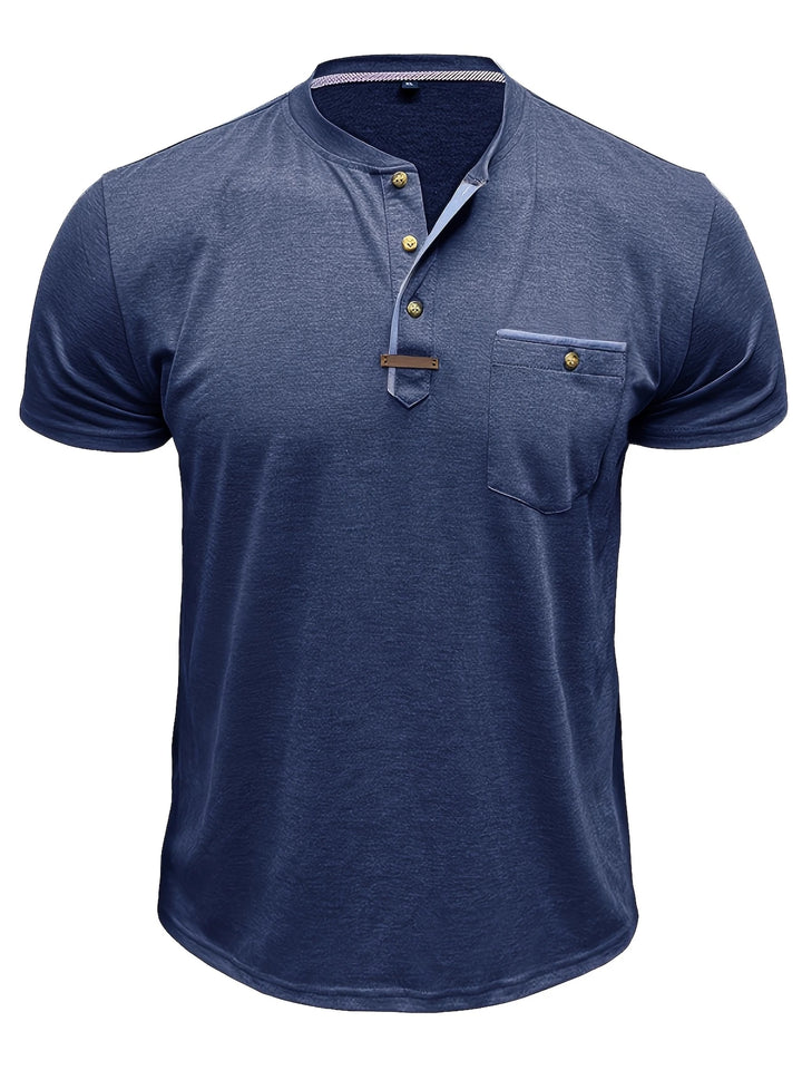 Saxon - Elegant Round Neck T Shirt With Pocket