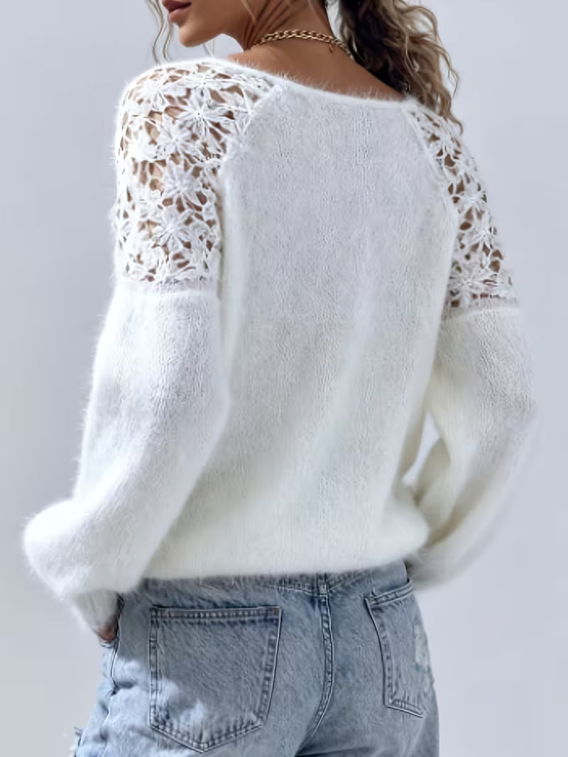 Dobrina - Hollow-Out Lace Off-Shoulder Sweater