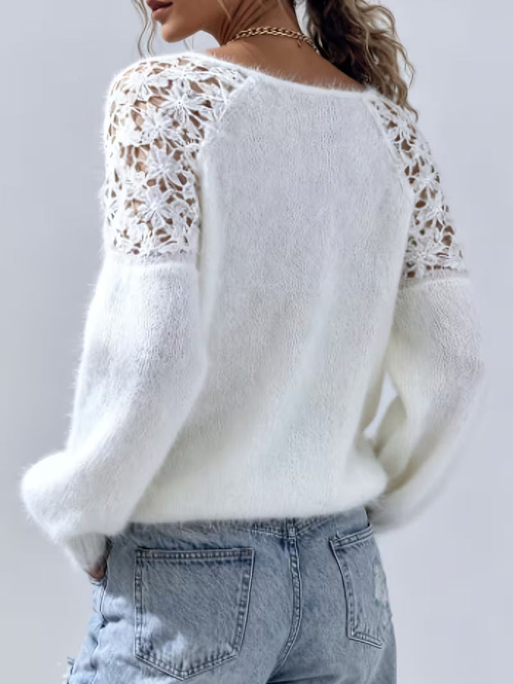 Dobrina - Hollow-Out Lace Off-Shoulder Sweater