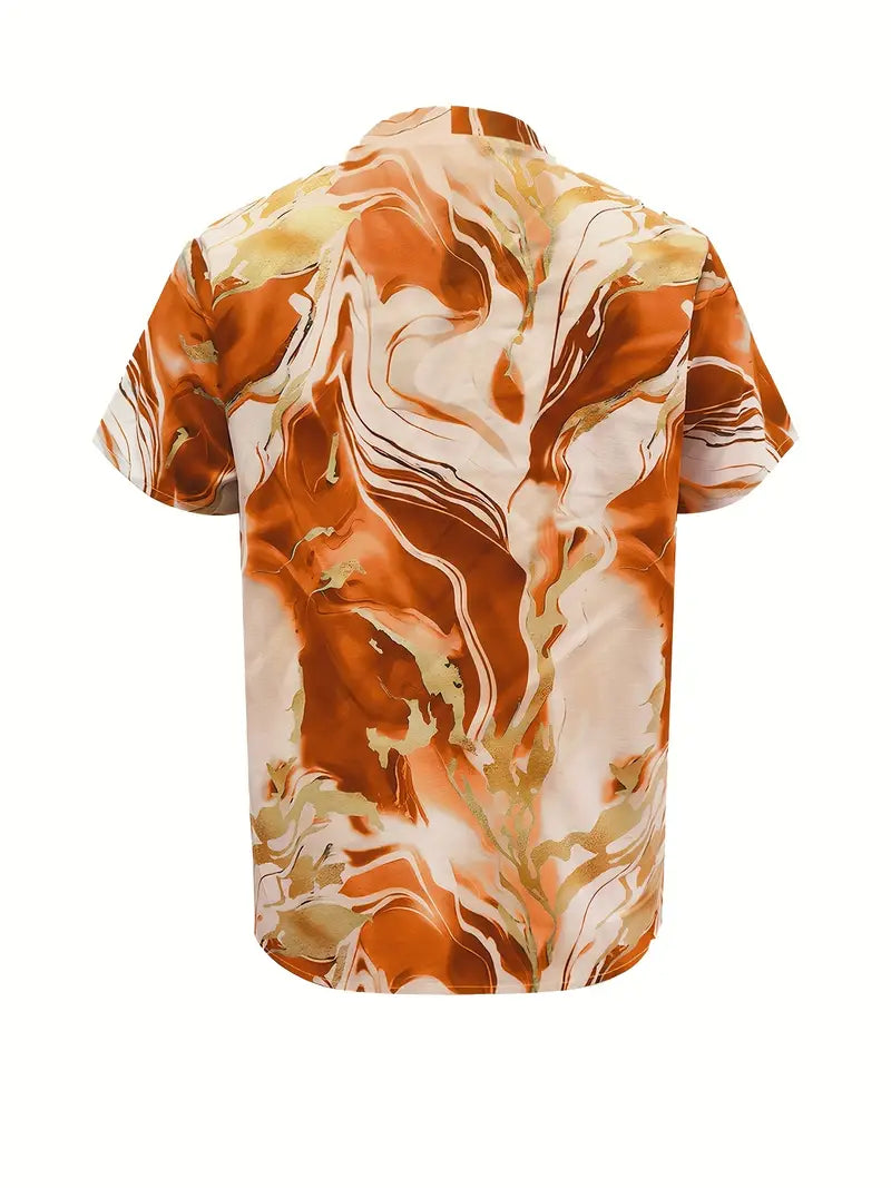 Maroula - Elegant Marble Print Short Sleeve Shirt