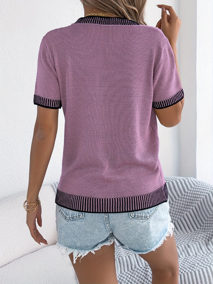 Alethea - Elegant Round Neck And Striped Knitted Top