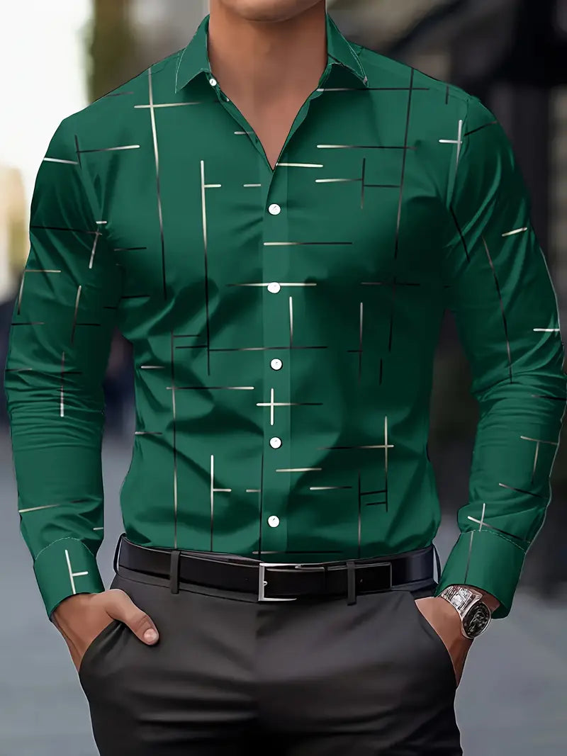 Nerio - Geometric Print Long Sleeve Shirt
