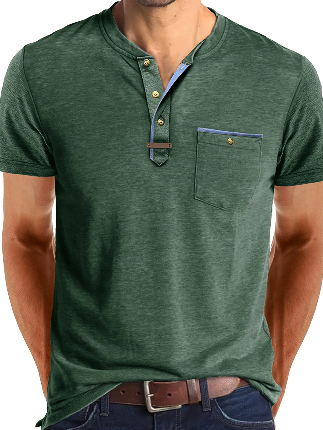 Saxon - Elegant Round Neck T Shirt With Pocket