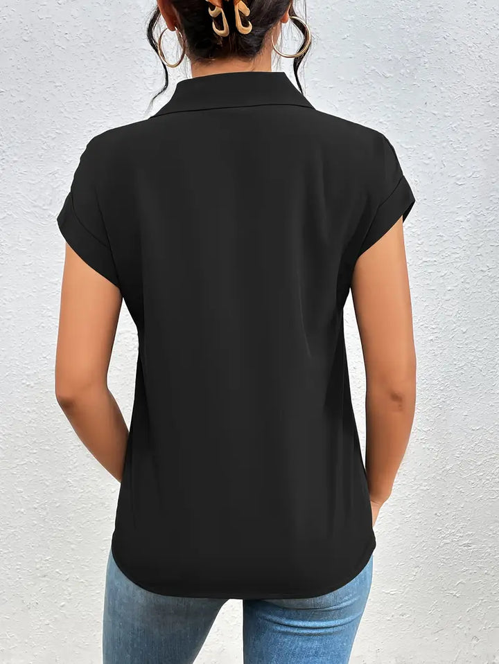 Alfano - Elegant Short Sleeve Blouse With Zipper