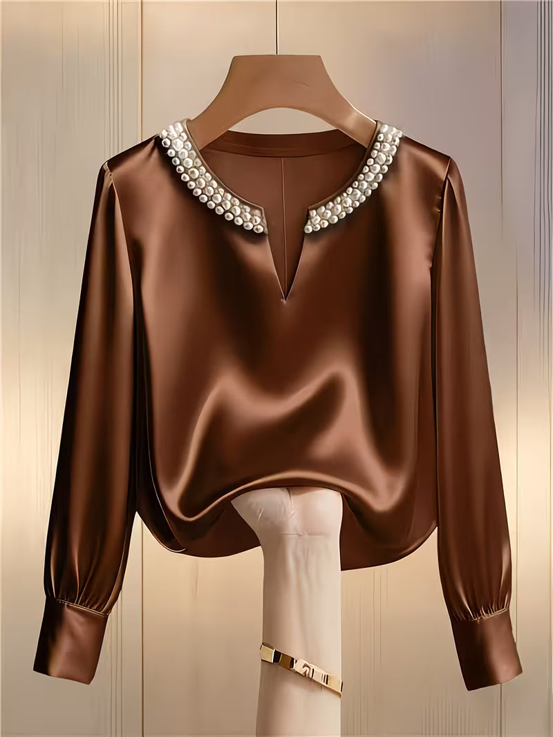Avinaya - Elegant Long Sleeve Shirt With Round Neck Pearl
