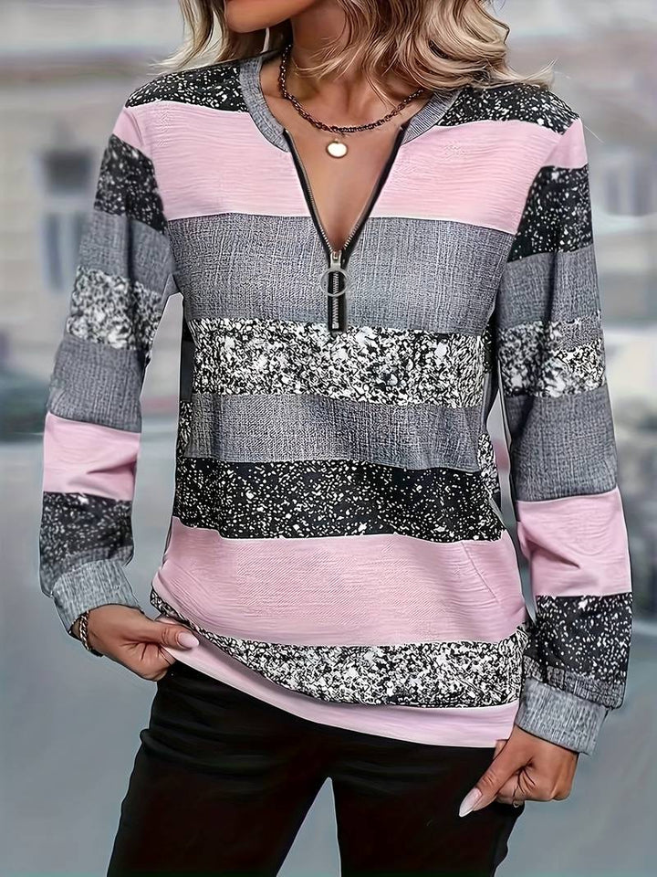 Avital - Casual Striped Sweater With Zipper