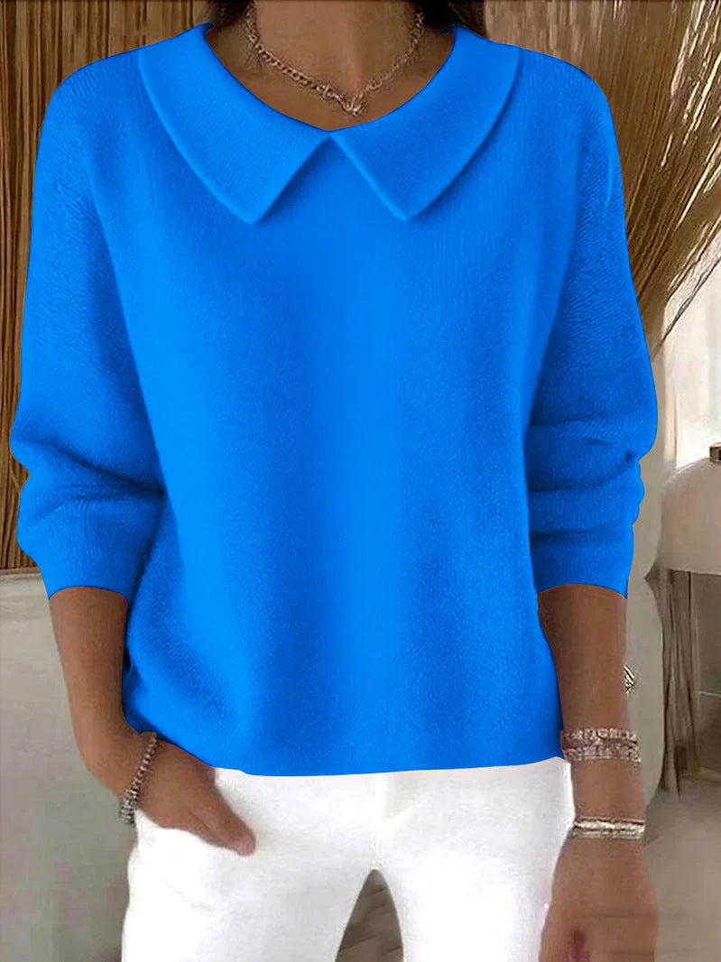 Hespera - Cotton Plain Long Sleeve Comfortable Sweater
