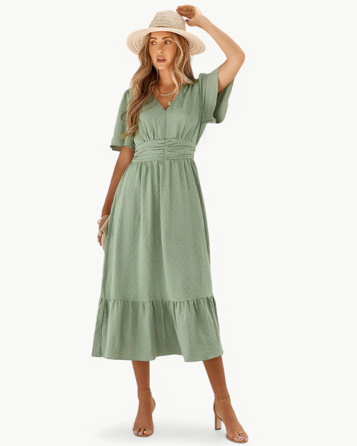Rameena - Stylish V-Neck And Short Sleeve Dress