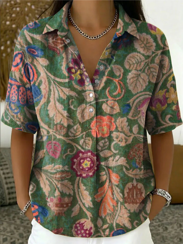 Aksinia - Floral Print Blouse With Collar